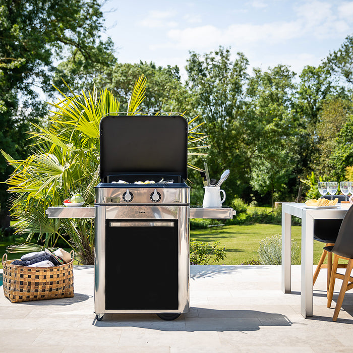 Combo Enosign 2 Burner Gas Plancha on Cart - Black & Stainless