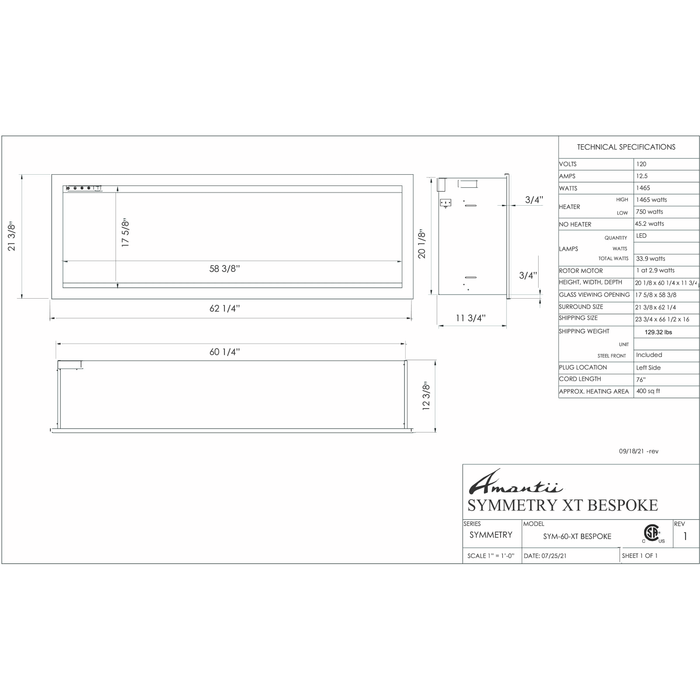 Amantii Symmetry Series - 60" XT Bespoke Electric Fireplace