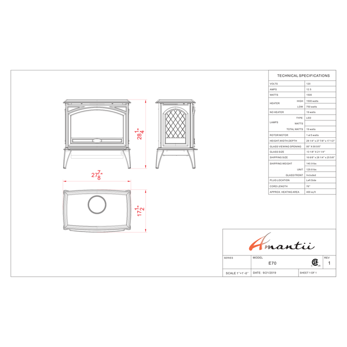 Amantii Freestand Series - Lynwood 70 Electric Stove