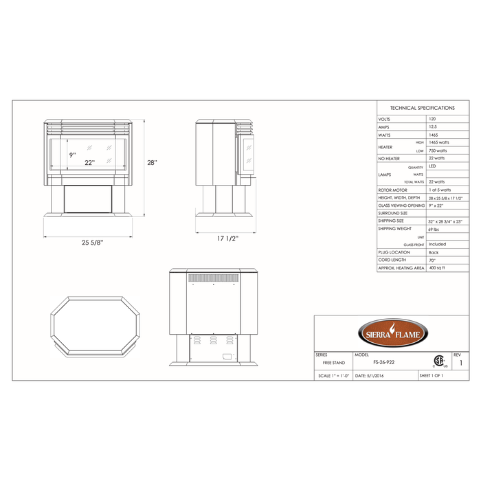 Amantii Freestand Series - Lumina Electric Fireplace