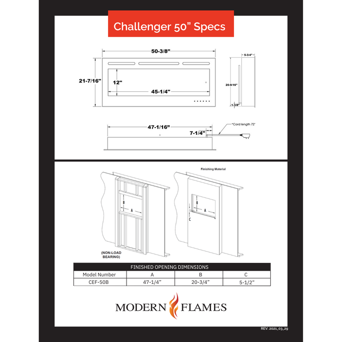 Modern Flames Challenger Electric Fireplace - 50"