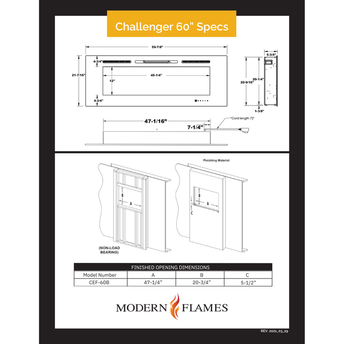 Modern Flames Challenger Electric Fireplace - 60"