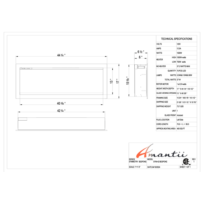 Amantii Symmetry Series - 42" Bespoke Electric Fireplace