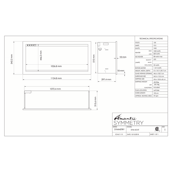 Amantii Symmetry Series - 42" Symmetry Smart XT Electric Fireplace