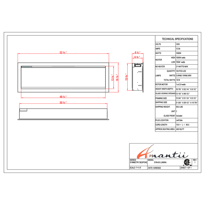 Amantii Symmetry Series - 50" Lumina Electric Fireplace