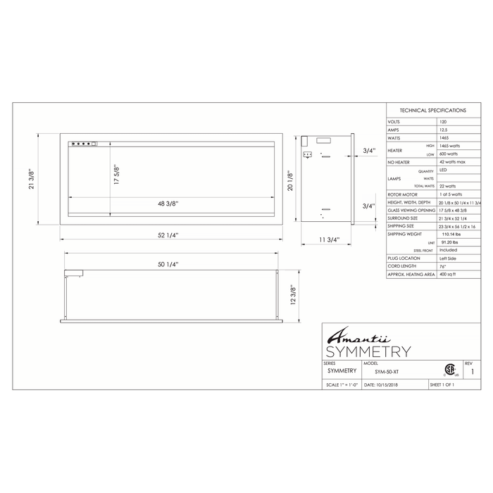 Amantii Symmetry Series - 50" Symmetry Smart XT Electric Fireplace