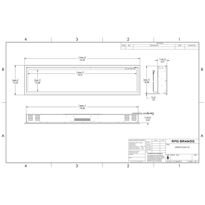 Modern Flames Orion Slim Electric Fireplace - 76"