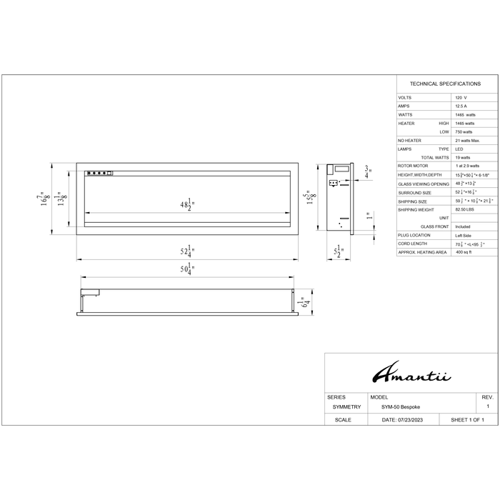 Amantii Symmetry Series - 50" Bespoke Electric Fireplace