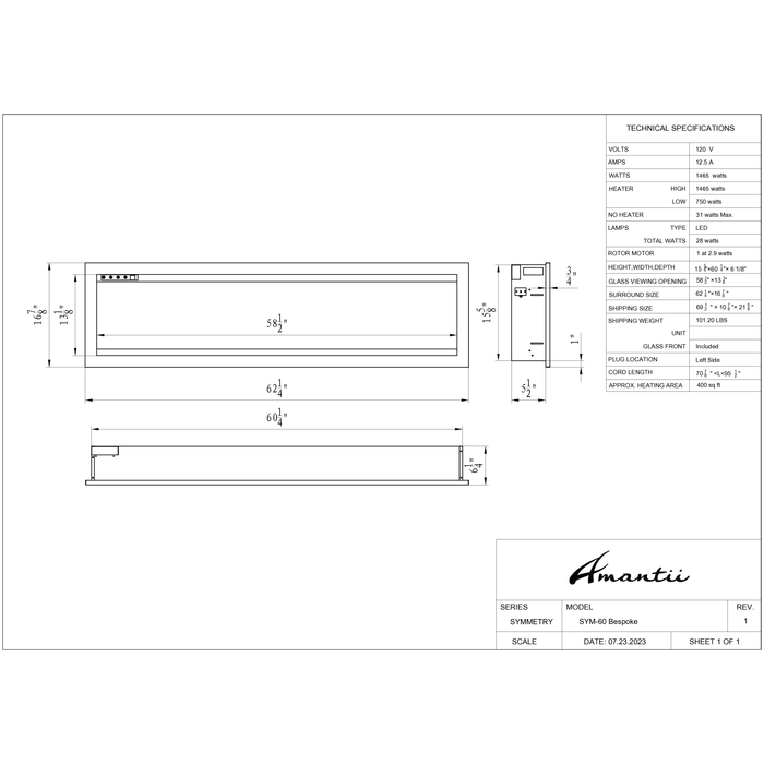 Amantii Symmetry Series - 60" Bespoke Electric Fireplace