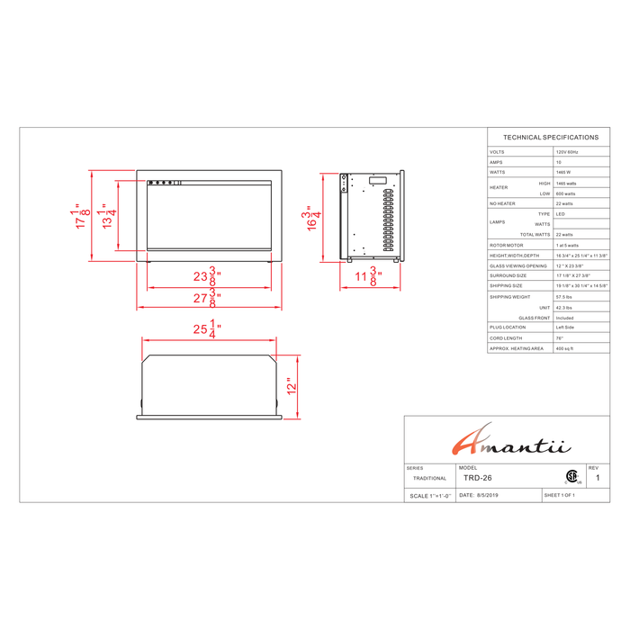 Amantii Traditional Series - 26" Traditional Smart Electric Fireplace