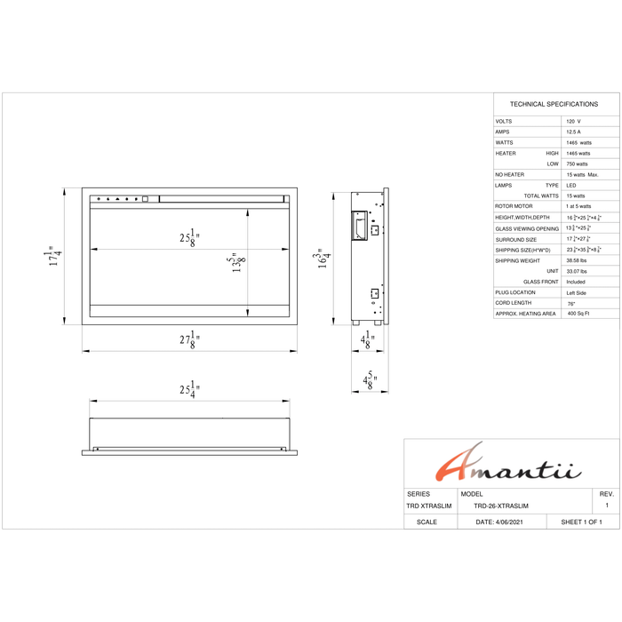 Amantii Traditional Series - Xtraslim Smart 26" Electric Fireplace