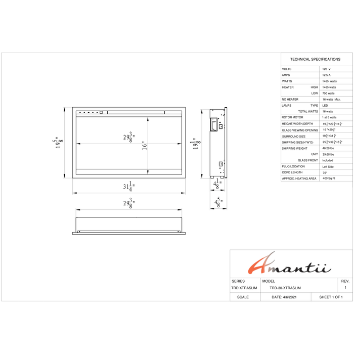 Amantii Traditional Series - Xtraslim Smart 30" Electric Fireplace