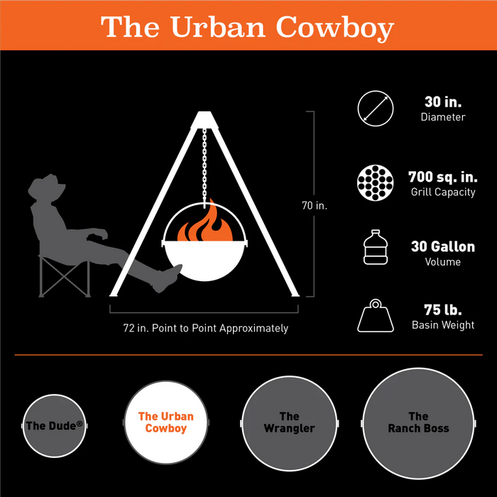 Cowboy Cauldron Outdoor Wood Fire Pit - Urban Cowboy (30")