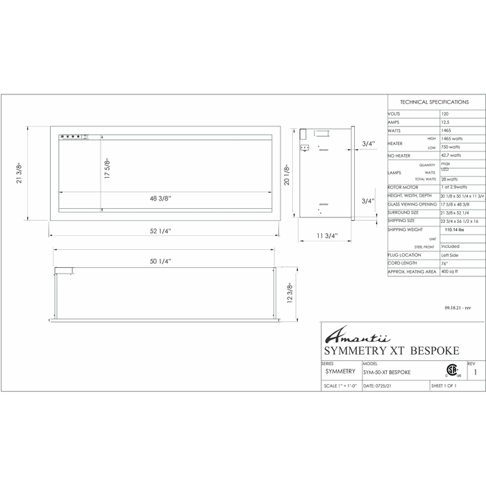 Amantii Symmetry Series - 50" XT Bespoke Electric Fireplace