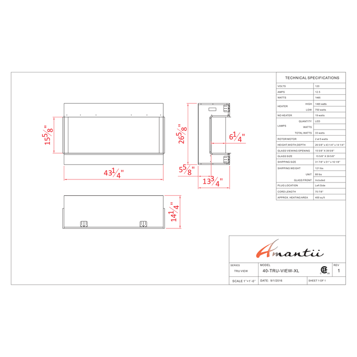 Amantii Tru-View Series - 40" XL Deep Smart Electric Fireplace