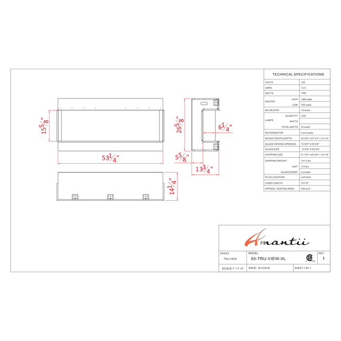 Amantii Tru-View Series - 50" XL Deep Smart Electric Fireplace