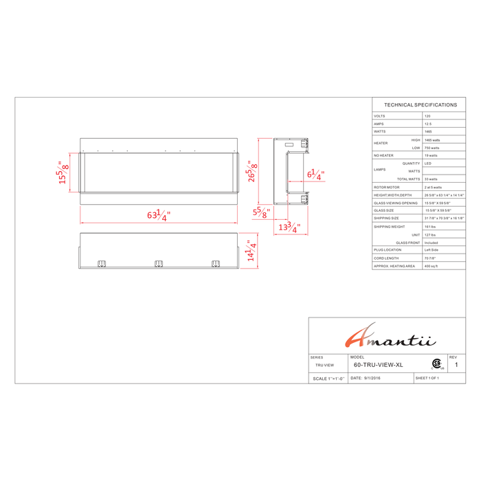 Amantii Tru-View Series - 60" XL Deep Smart Electric Fireplace